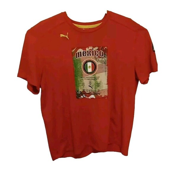 PUMA Women’s L Red Mexico Soccer T-Shirt Short Sleeve Football Tee - Picture 1 of 9